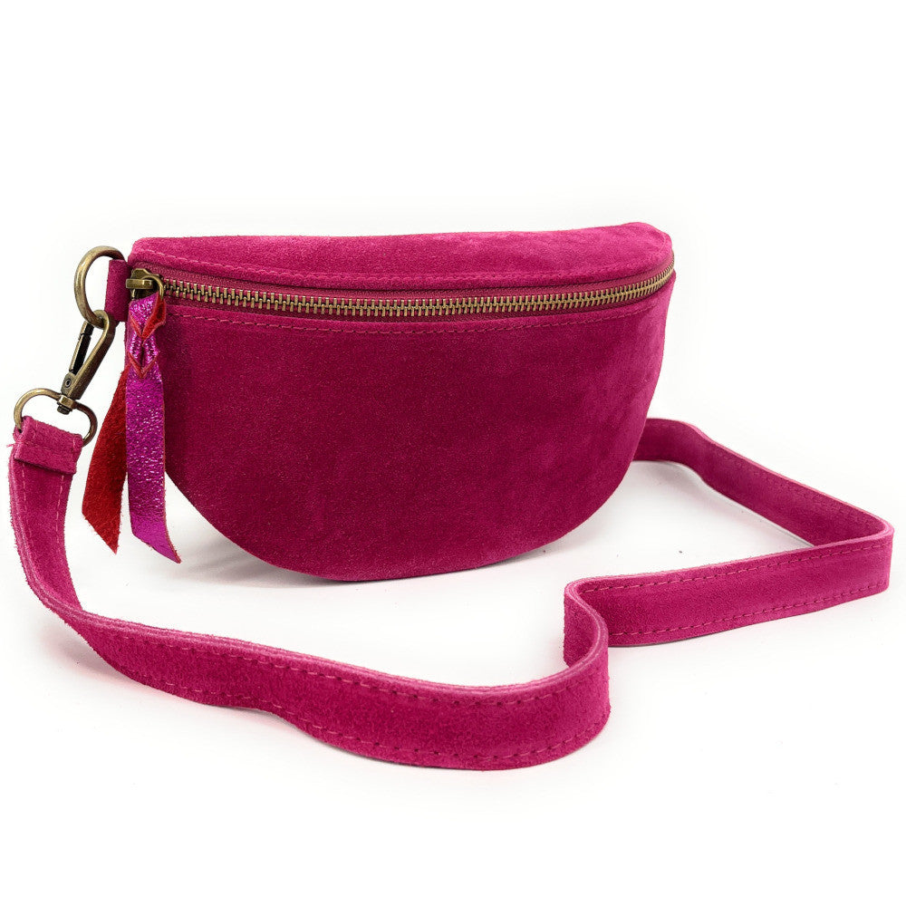Sac banane en croûte de cuir LOU SUE Rose fuchsia