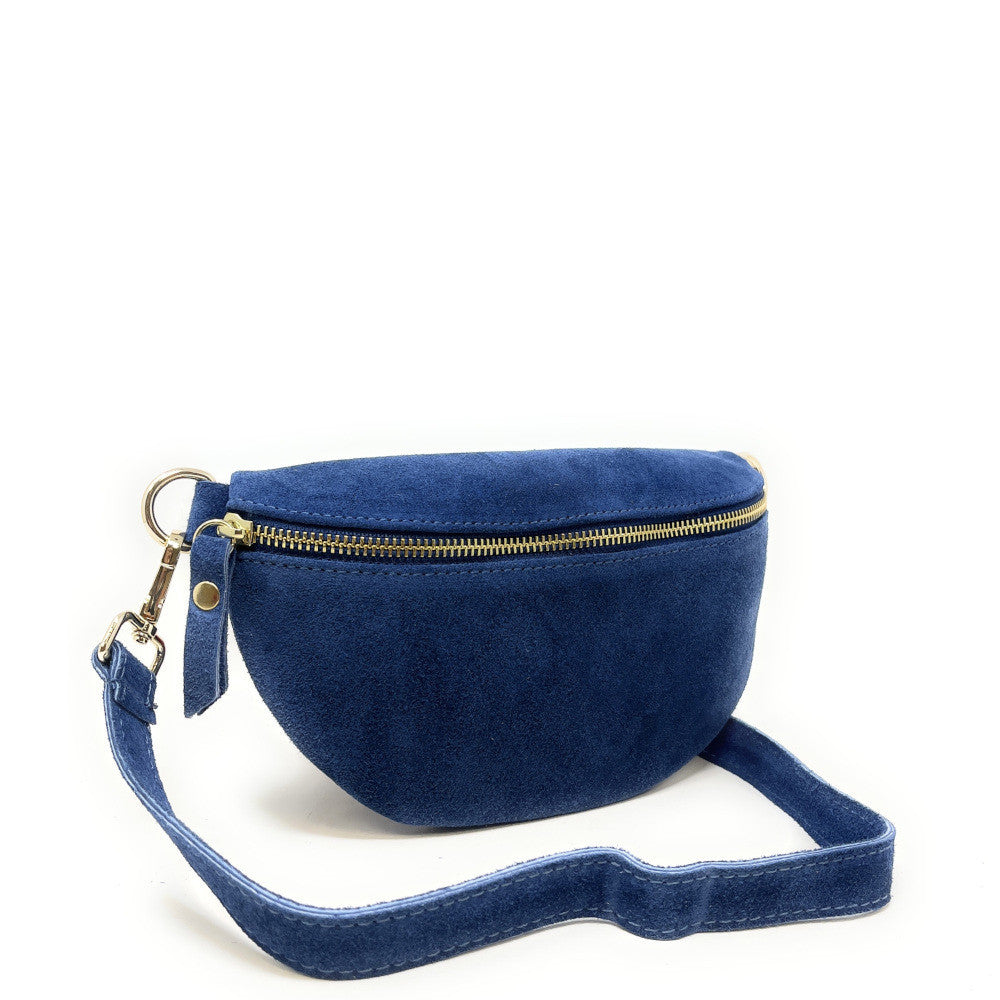 Sac banane en croûte de cuir LOU SUE Bleu