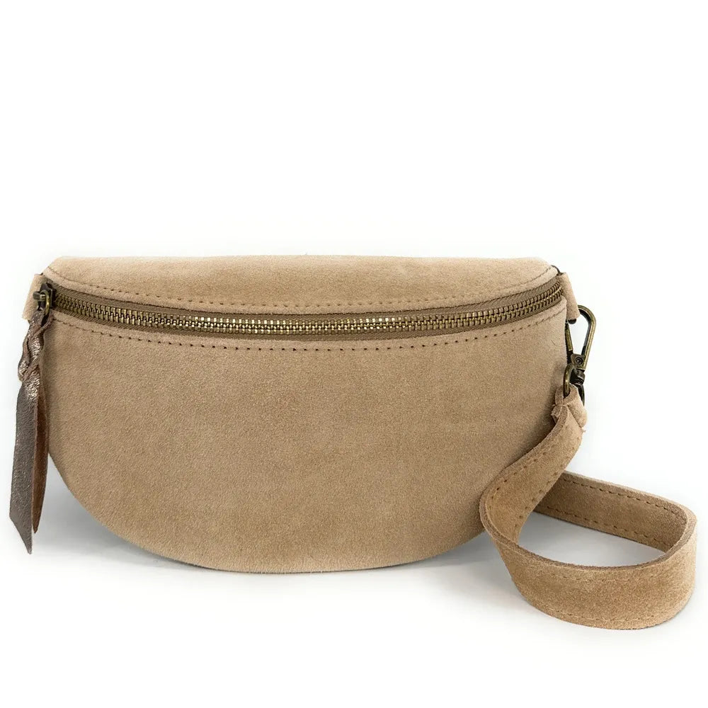 Sac banane en croûte de cuir LOU SUE Taupe clair