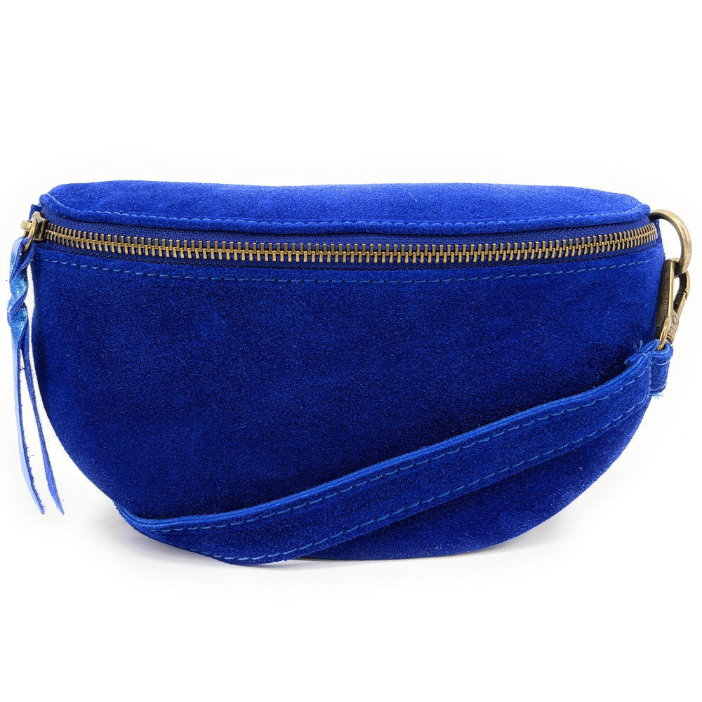 Sac banane en croûte de cuir LOU SUE Bleu roi