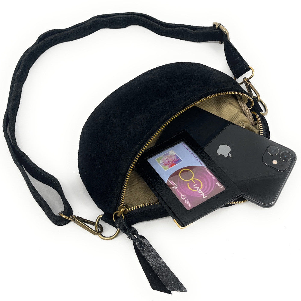 Sac banane en croûte de cuir LOU SUE Noir