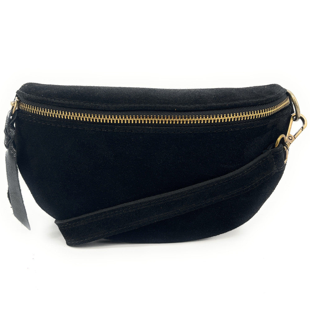 Sac banane en croûte de cuir LOU SUE Noir