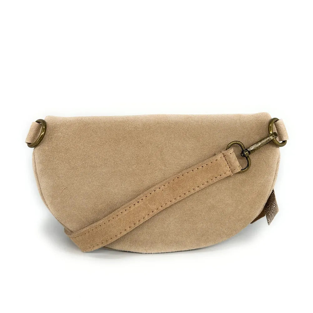 Sac banane en croûte de cuir LOU SUE Taupe clair