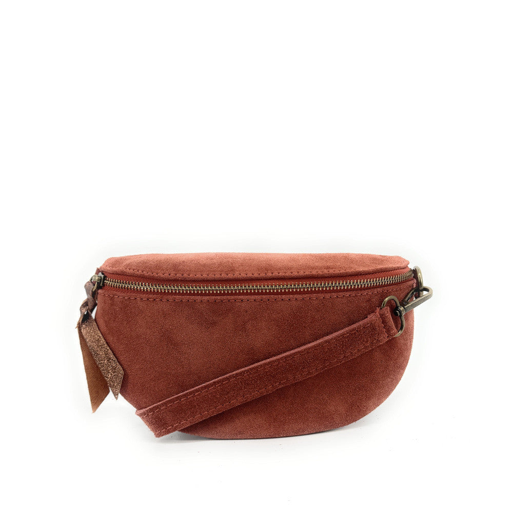 Sac banane en croûte de cuir LOU SUE Rouge brique
