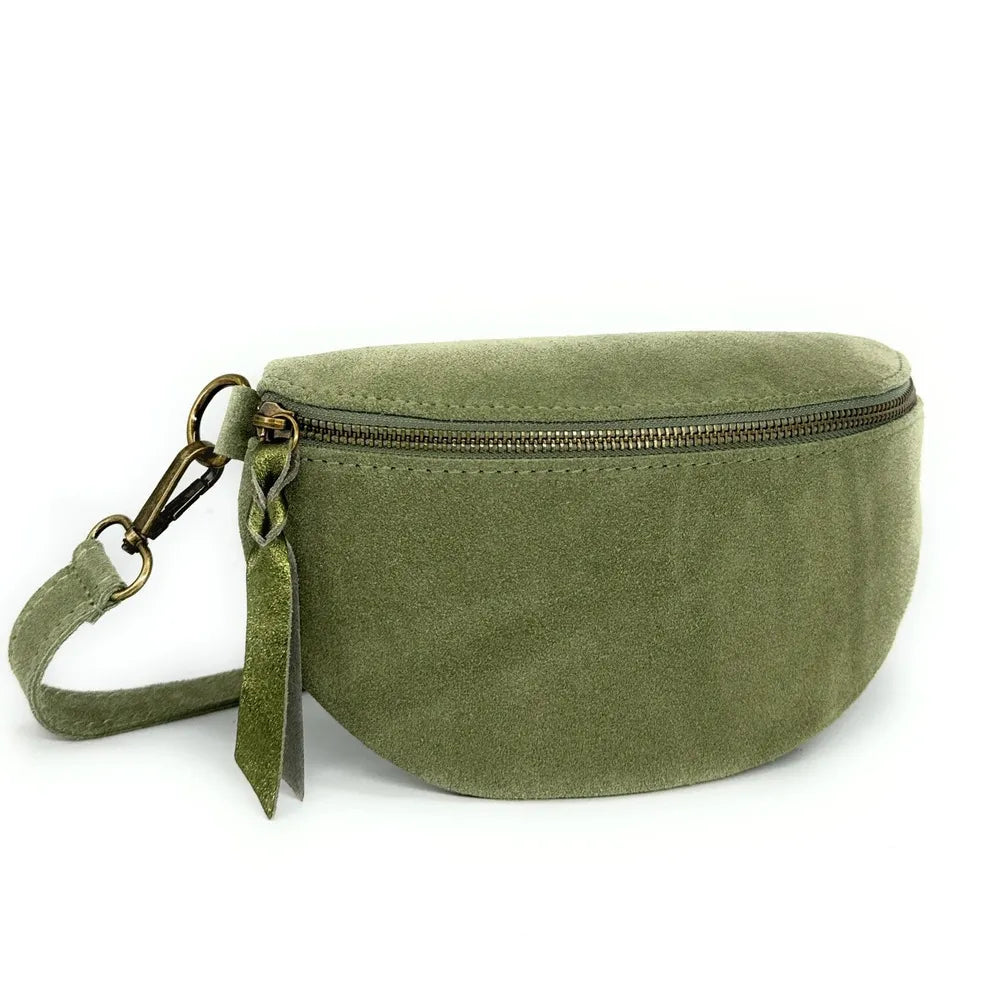 Sac banane en croûte de cuir LOU SUE Vert pastel
