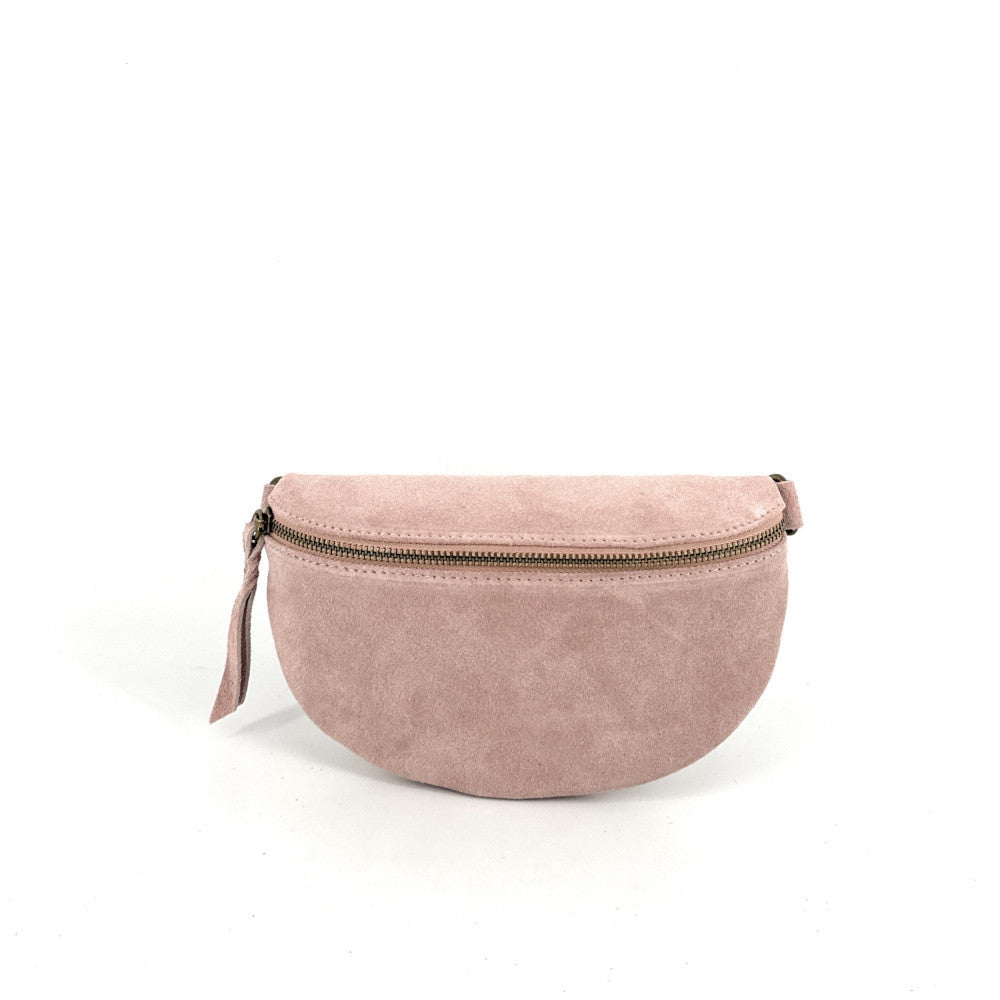 Sac banane en croûte de cuir LOU SUE Rose nude