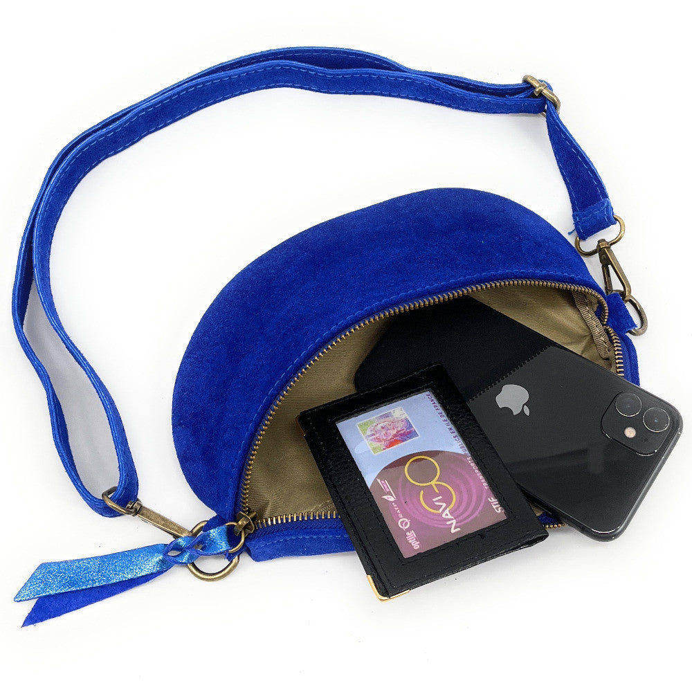 Sac banane en croûte de cuir LOU SUE Bleu roi