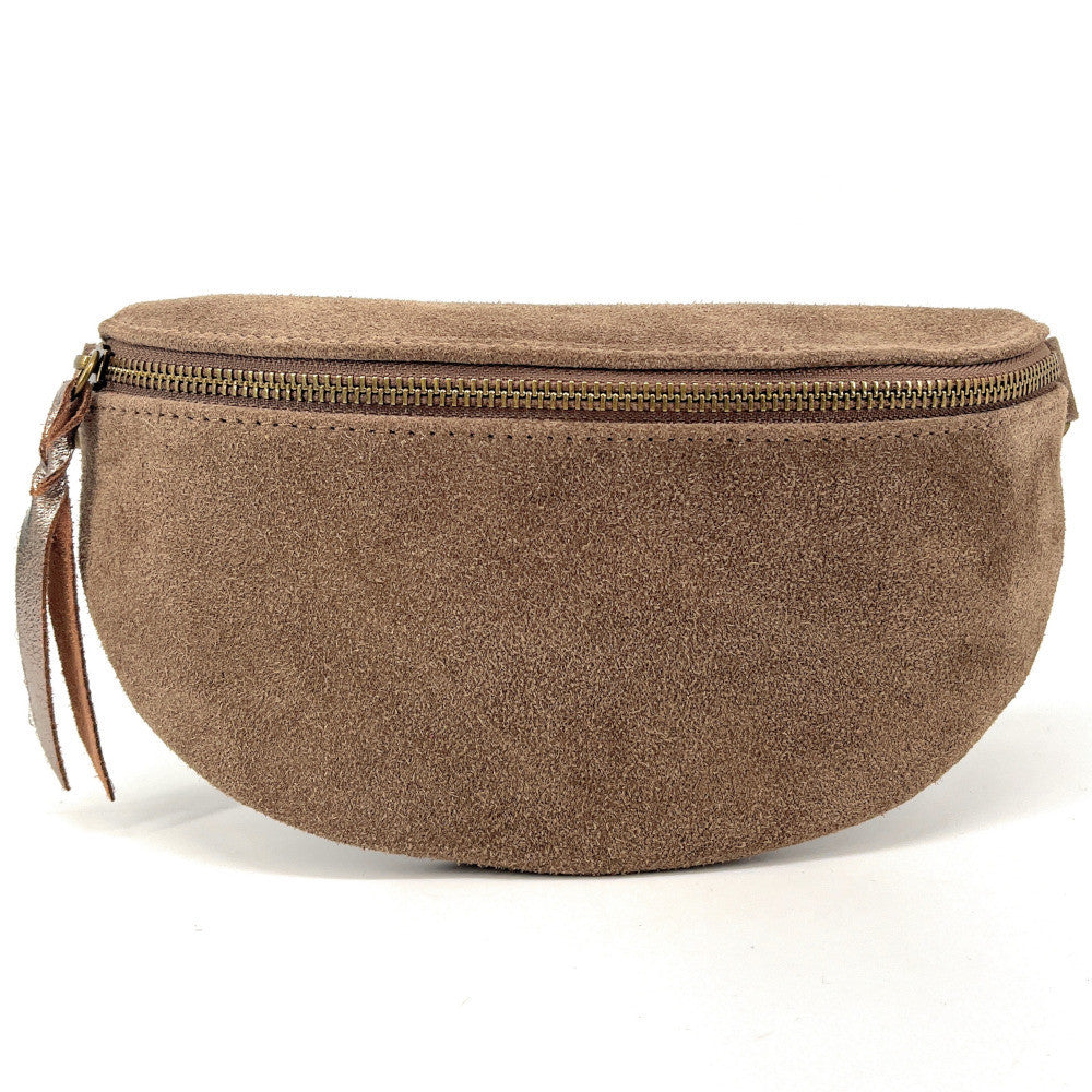 Sac banane en croûte de cuir LOU SUE Taupe