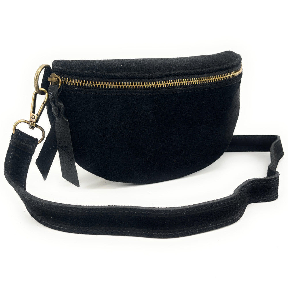 Sac banane en croûte de cuir LOU SUE Noir