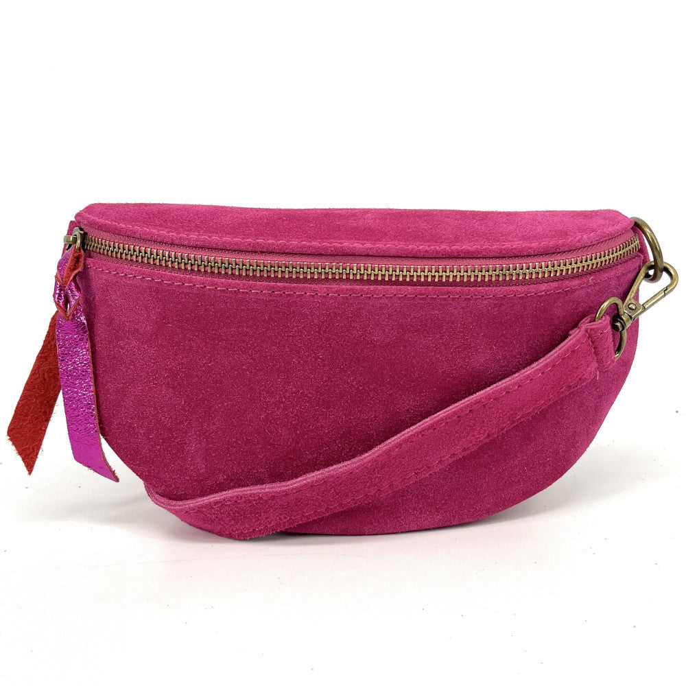 Sac banane en croûte de cuir LOU SUE Rose fuchsia