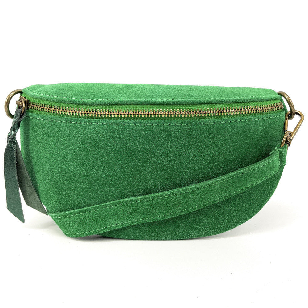 Sac banane en croûte de cuir LOU SUE Vert anglais
