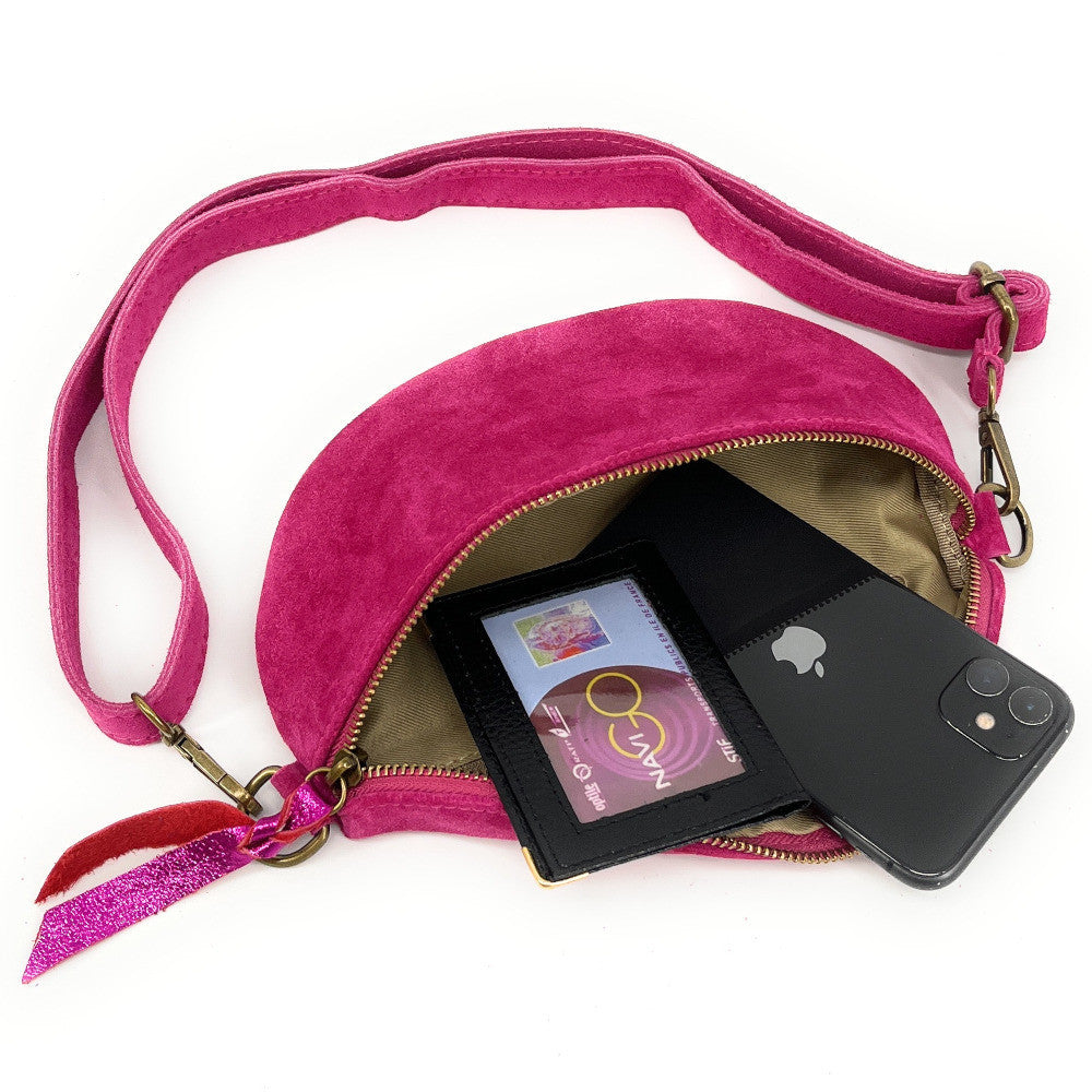 Sac banane en croûte de cuir LOU SUE Rose fuchsia