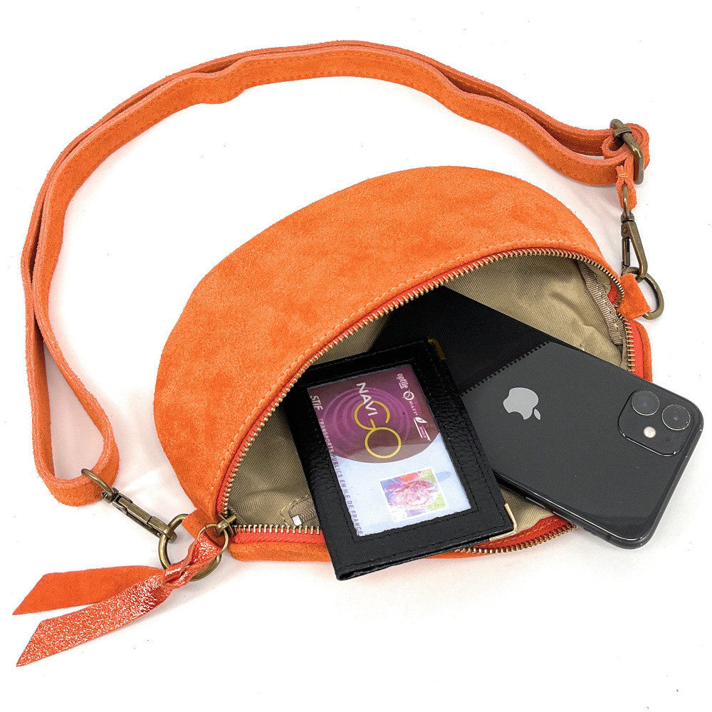 Sac banane en croûte de cuir LOU SUE Orange