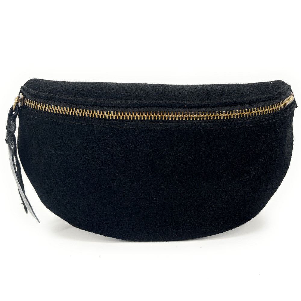Sac banane en croûte de cuir LOU SUE Noir