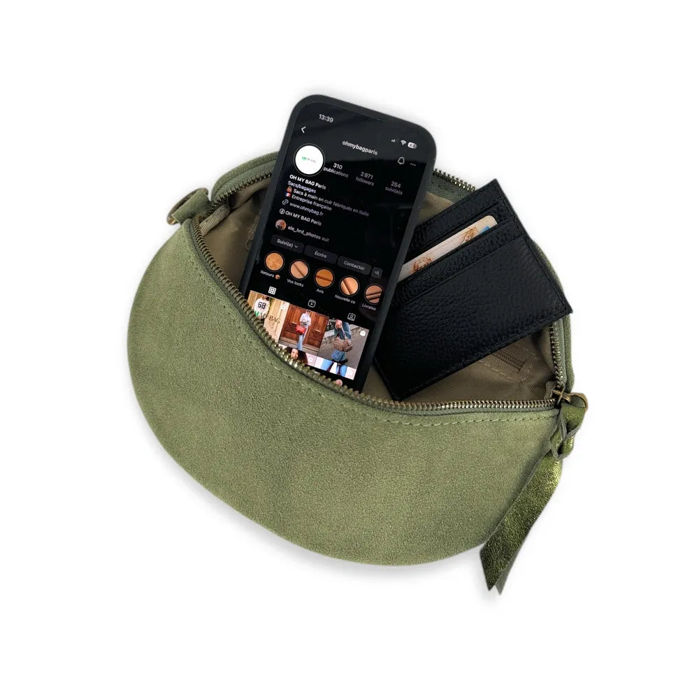 Sac banane en croûte de cuir LOU SUE Vert pastel