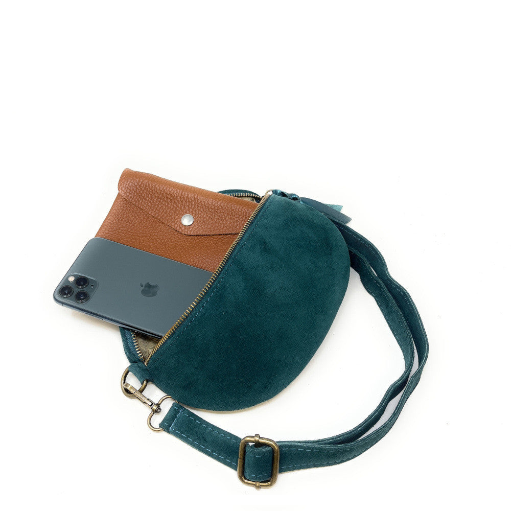 Sac banane en croûte de cuir LOU SUE Vert forêt