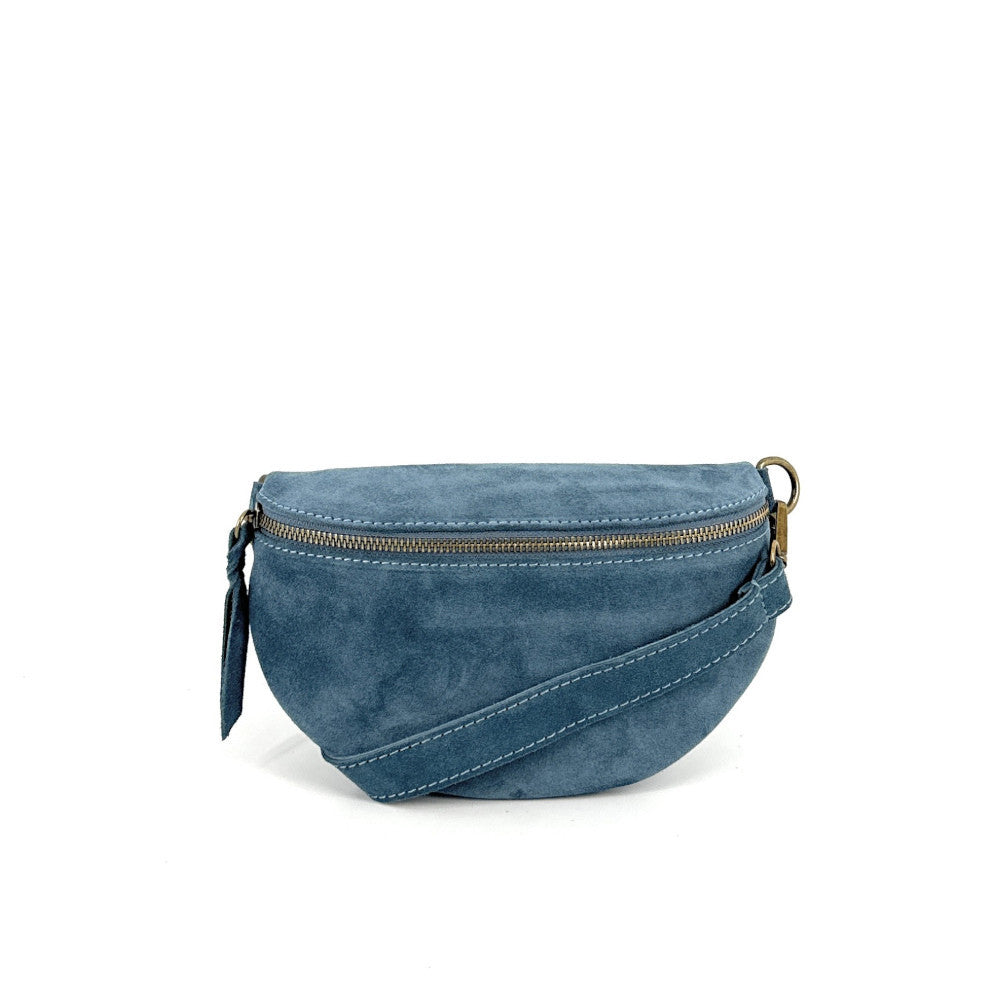 Sac banane en croûte de cuir LOU SUE Bleu denim