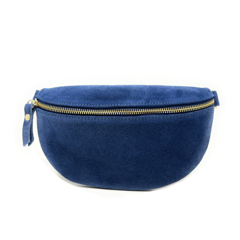 Sac banane en croûte de cuir LOU SUE Bleu