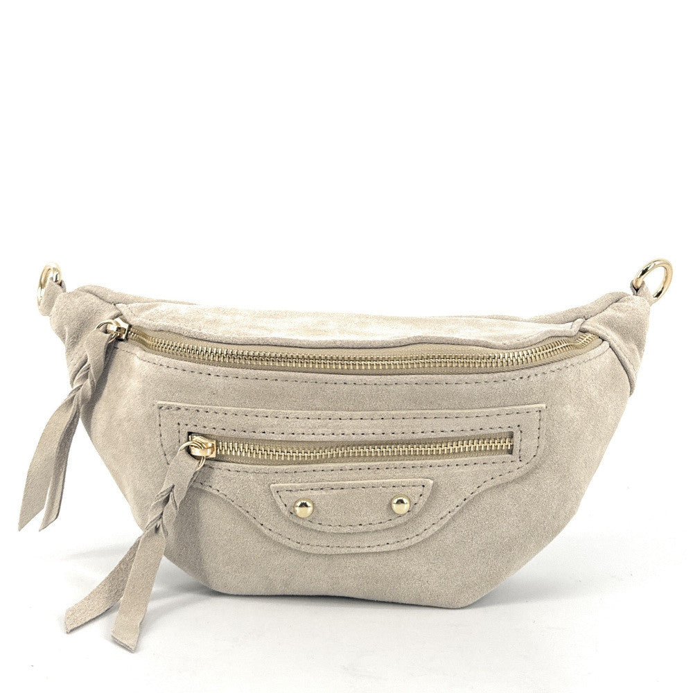 Sac banane en croûte de cuir LOUKA Beige crème