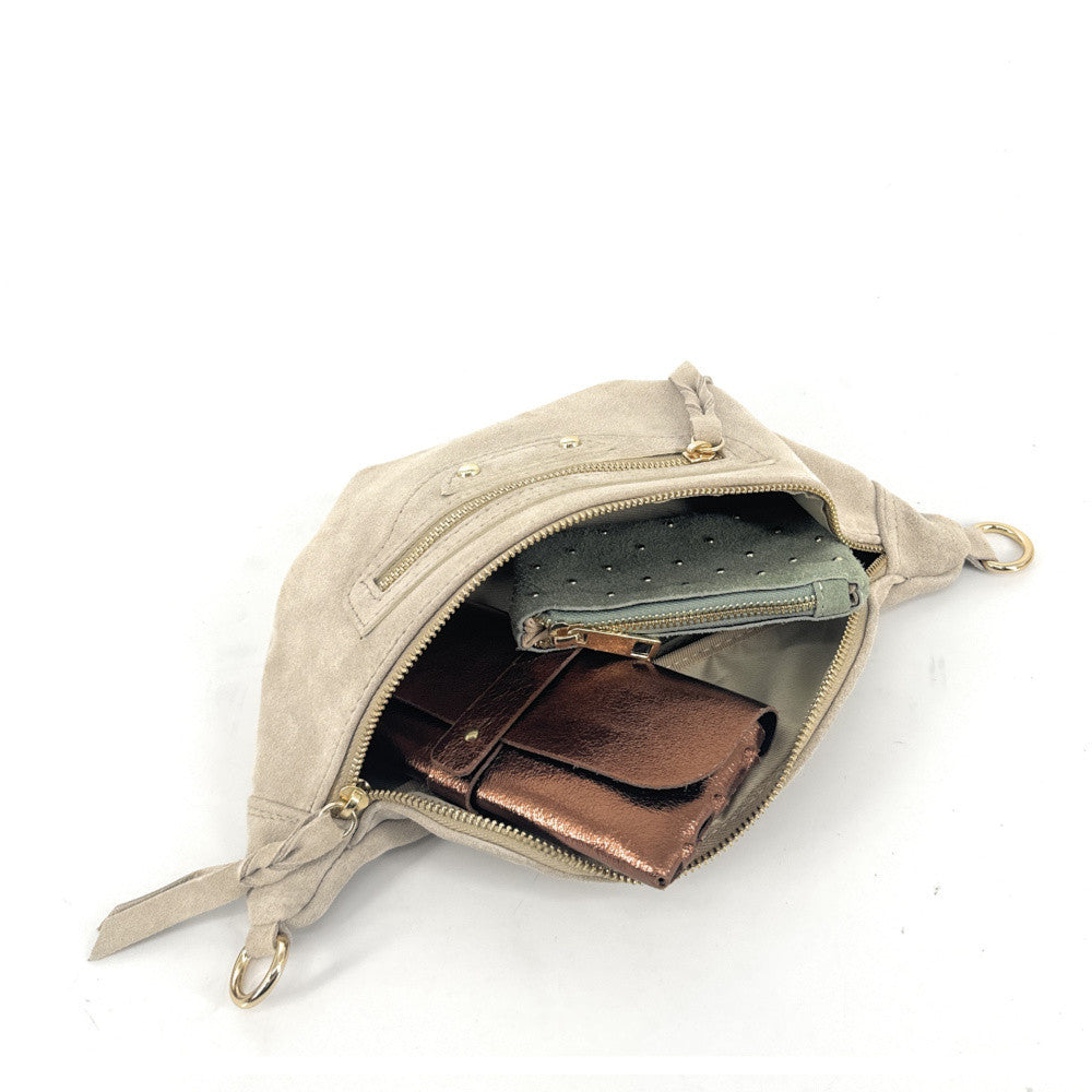 Sac banane en croûte de cuir LOUKA Beige crème