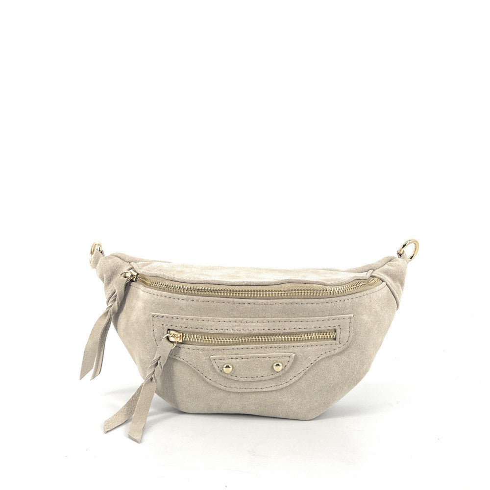 Sac banane en croûte de cuir LOUKA Beige crème