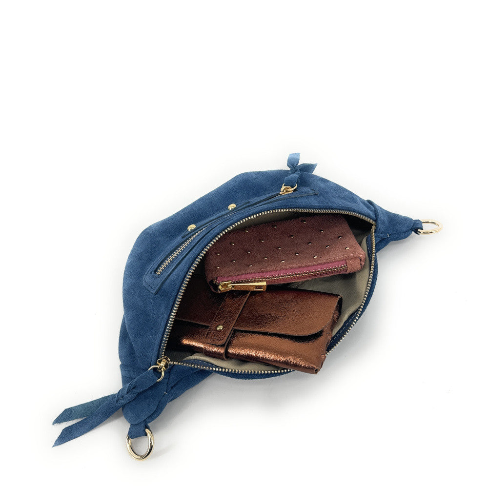 Sac banane en croûte de cuir LOUKA Bleu denim