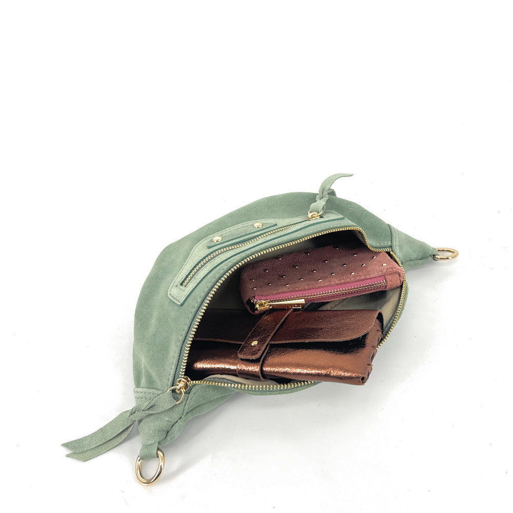 Sac banane en croûte de cuir LOUKA Vert amande