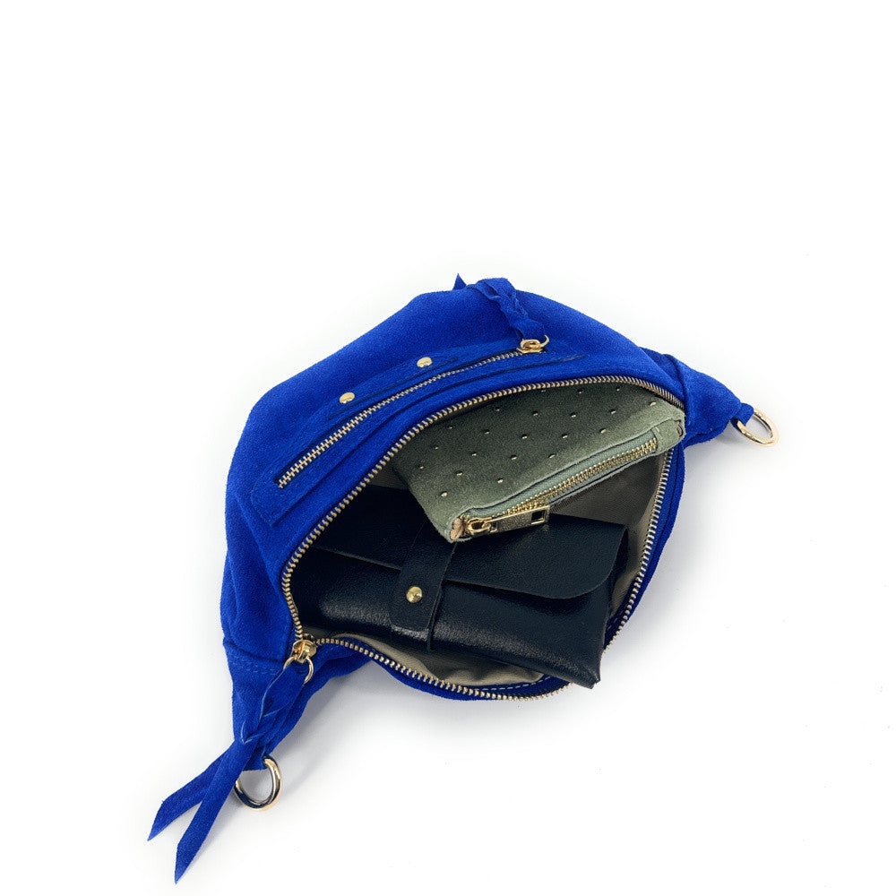 Sac banane en croûte de cuir LOUKA Bleu roi