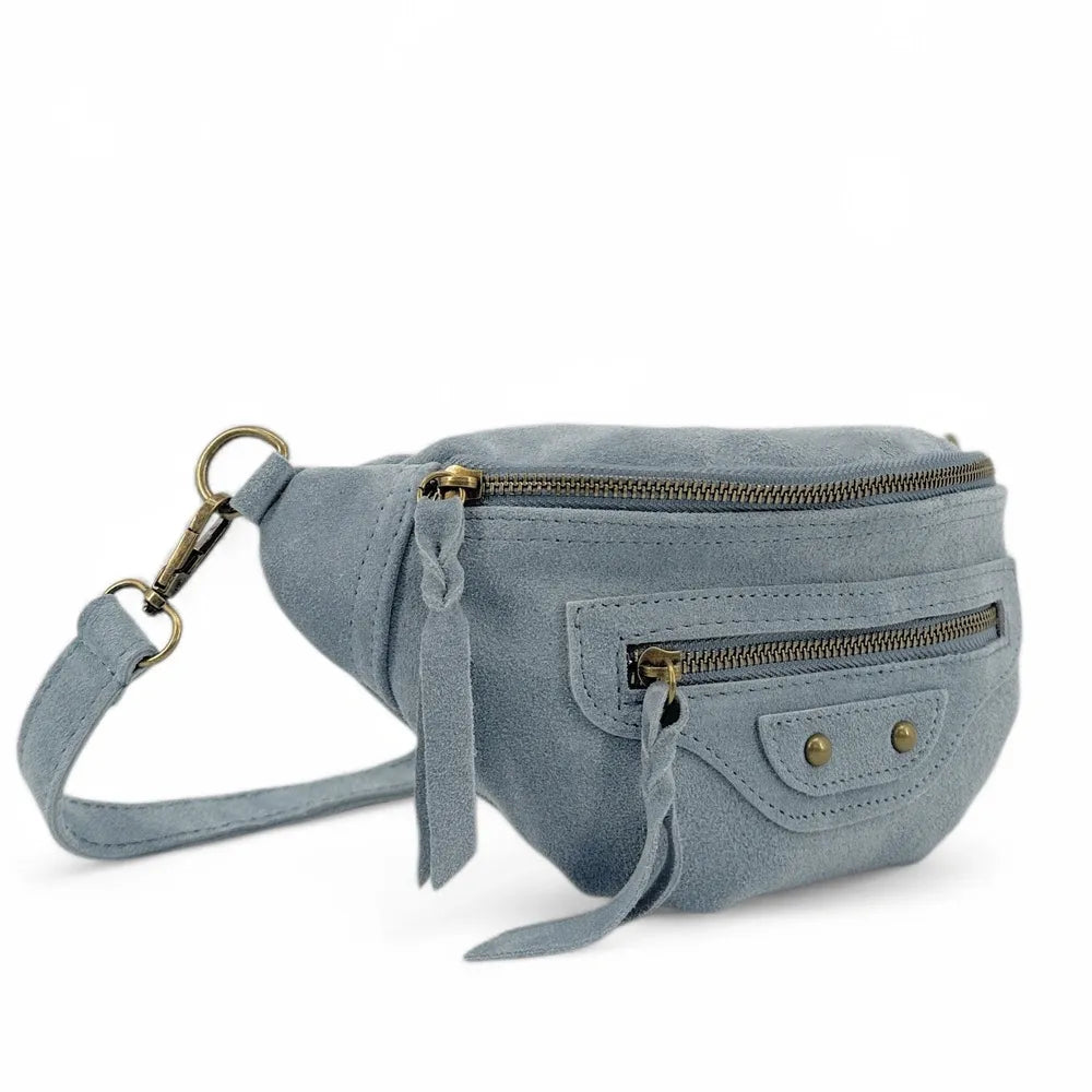 Sac banane en croûte de cuir LOUKA Bleu pastel