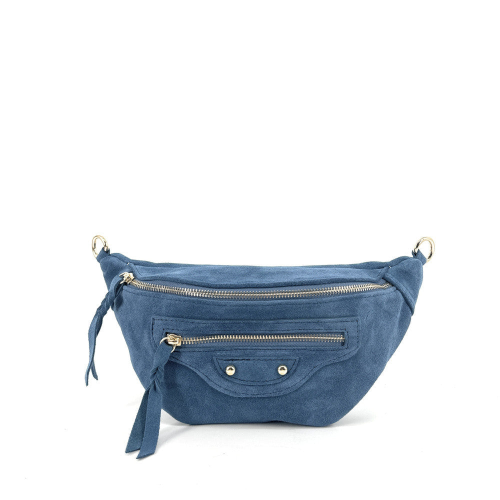 Sac banane en croûte de cuir LOUKA Bleu denim