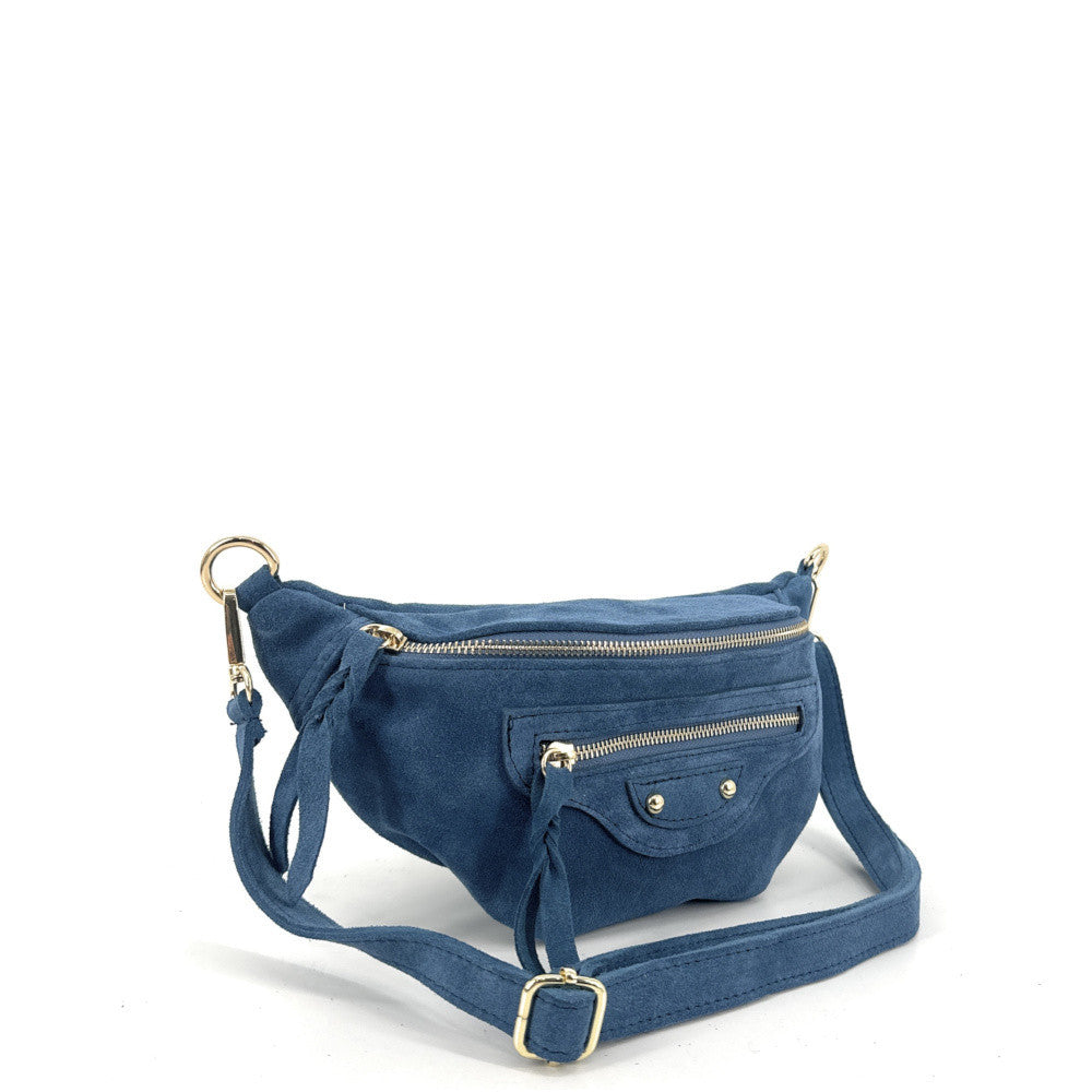 Sac banane en croûte de cuir LOUKA Bleu denim