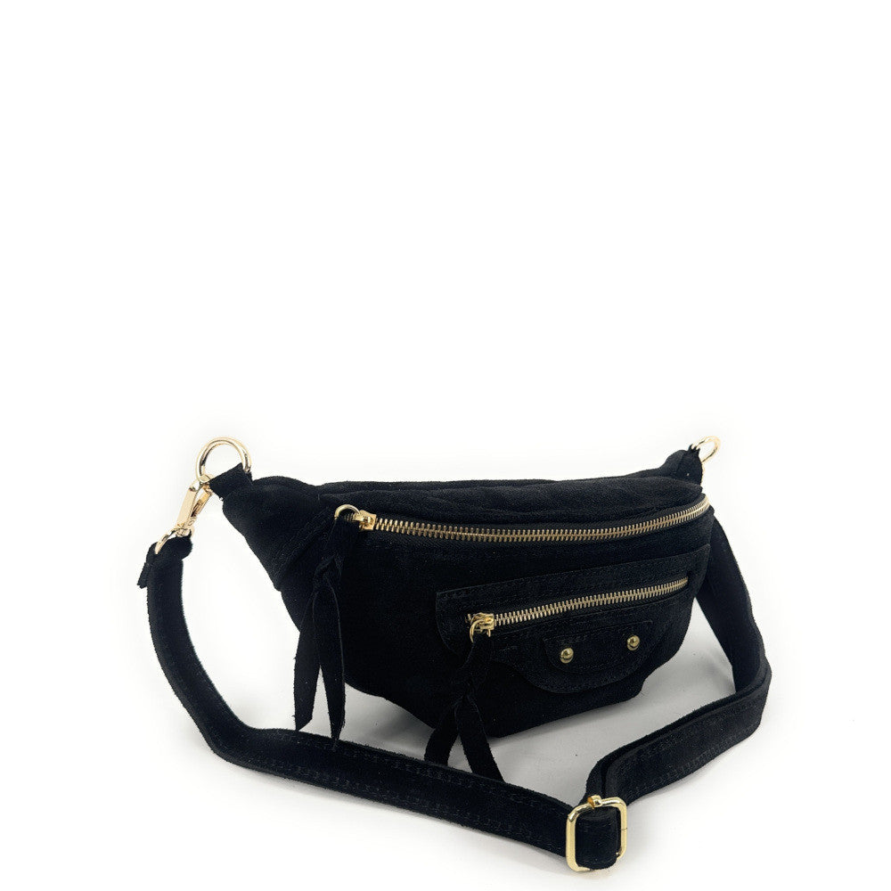 Sac banane en croûte de cuir LOUKA Noir