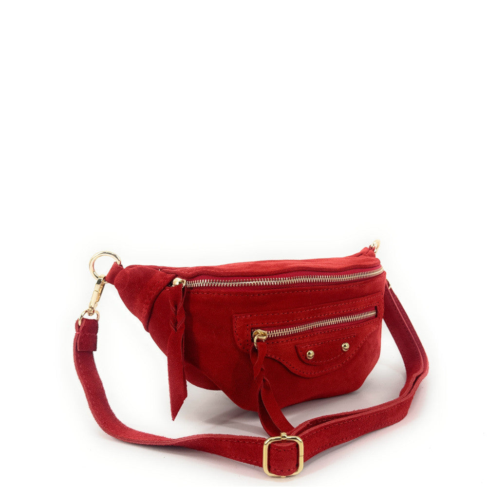 Sac banane en croûte de cuir LOUKA Rouge coquelicot