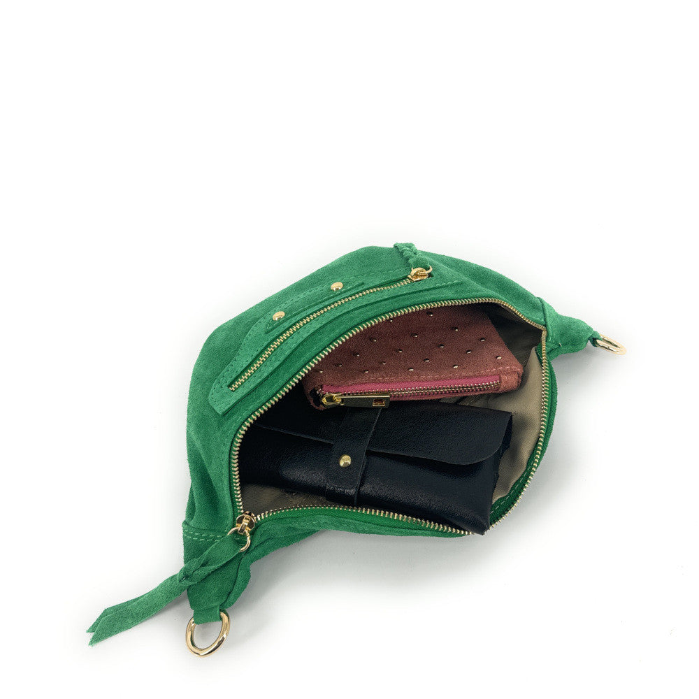 Sac banane en croûte de cuir LOUKA Vert anglais