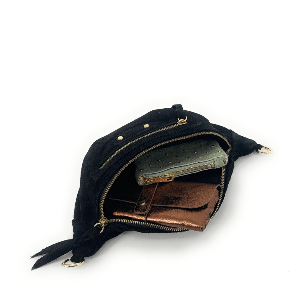 Sac banane en croûte de cuir LOUKA Noir