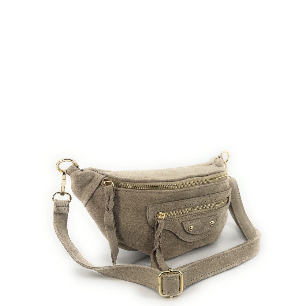 Sac banane en croûte de cuir LOUKA Taupe clair