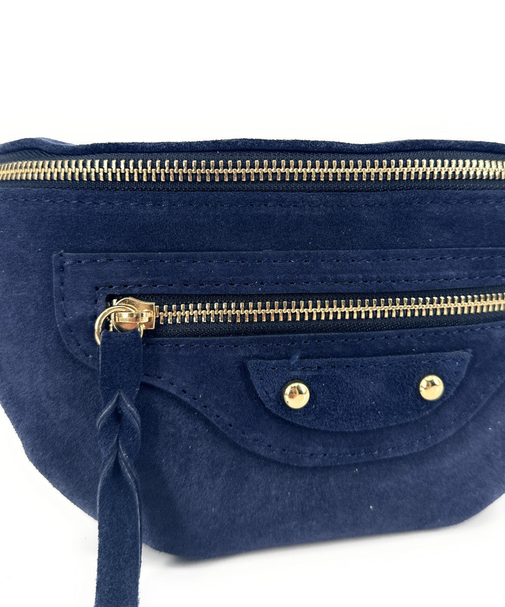 Sac banane en croûte de cuir LOUKA Bleu marine