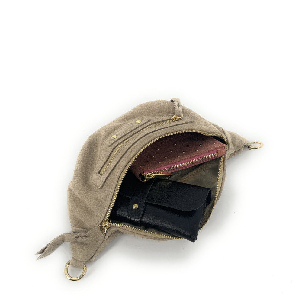 Sac banane en croûte de cuir LOUKA Taupe clair