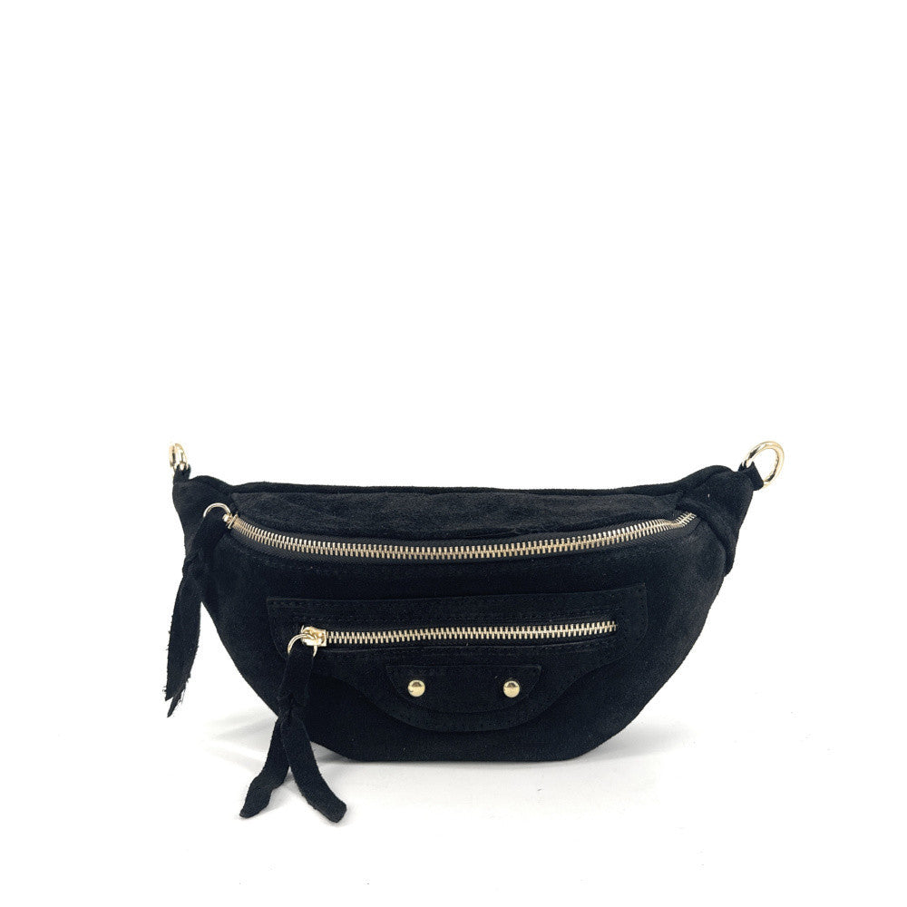 Sac banane en croûte de cuir LOUKA Noir