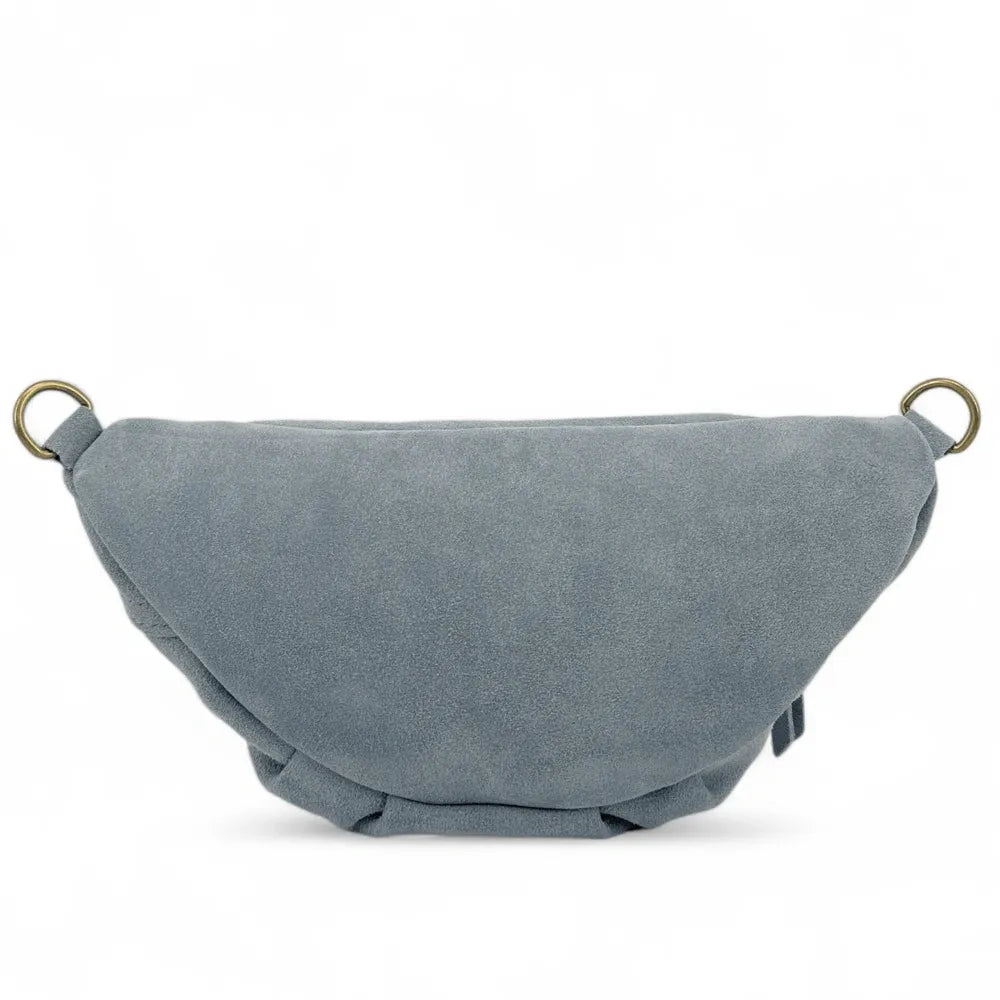 Sac banane en croûte de cuir LOUKA Bleu pastel