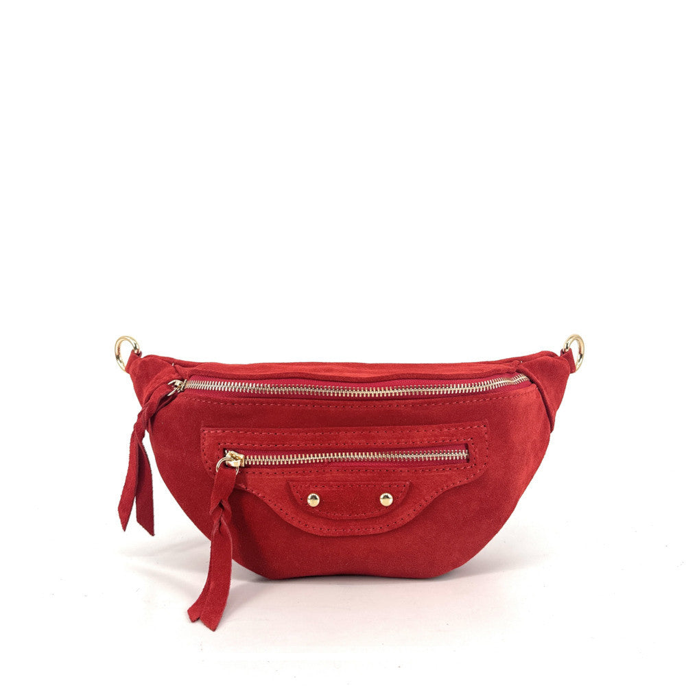 Sac banane en croûte de cuir LOUKA Rouge coquelicot