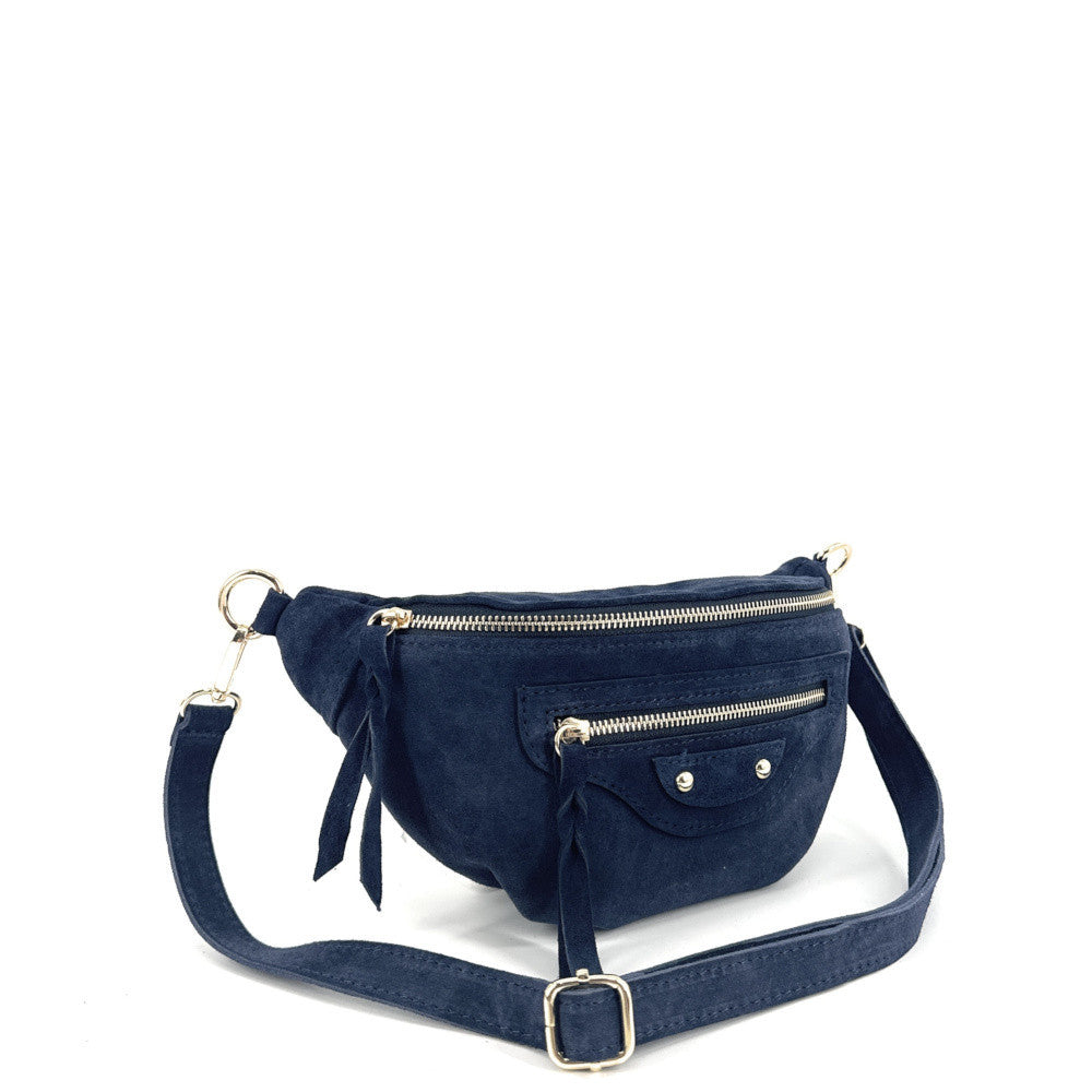 Sac banane en croûte de cuir LOUKA Bleu marine
