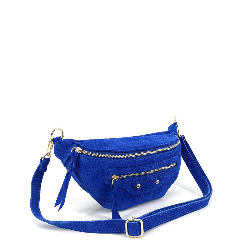 Sac banane en croûte de cuir LOUKA Bleu roi