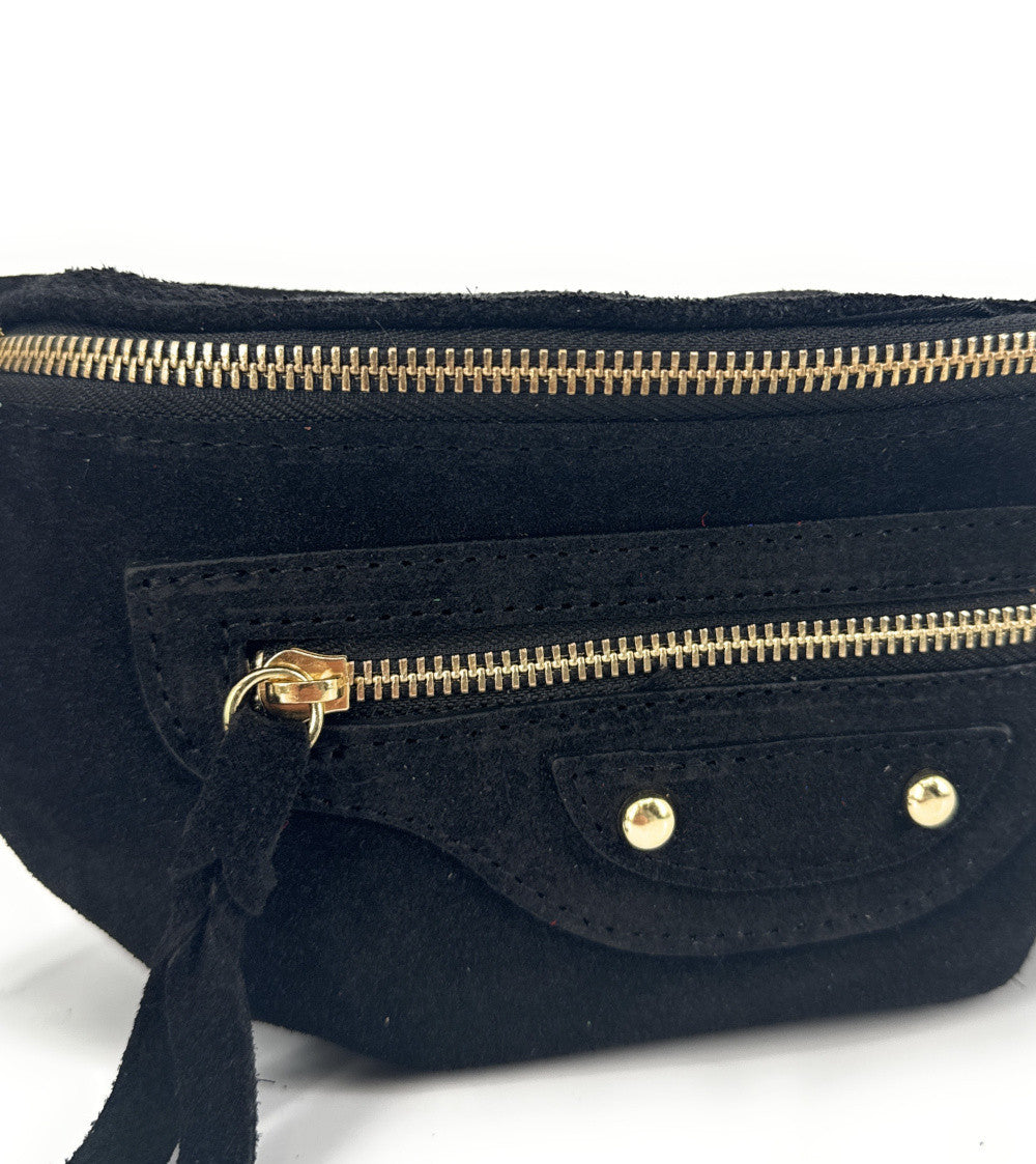 Sac banane en croûte de cuir LOUKA Noir