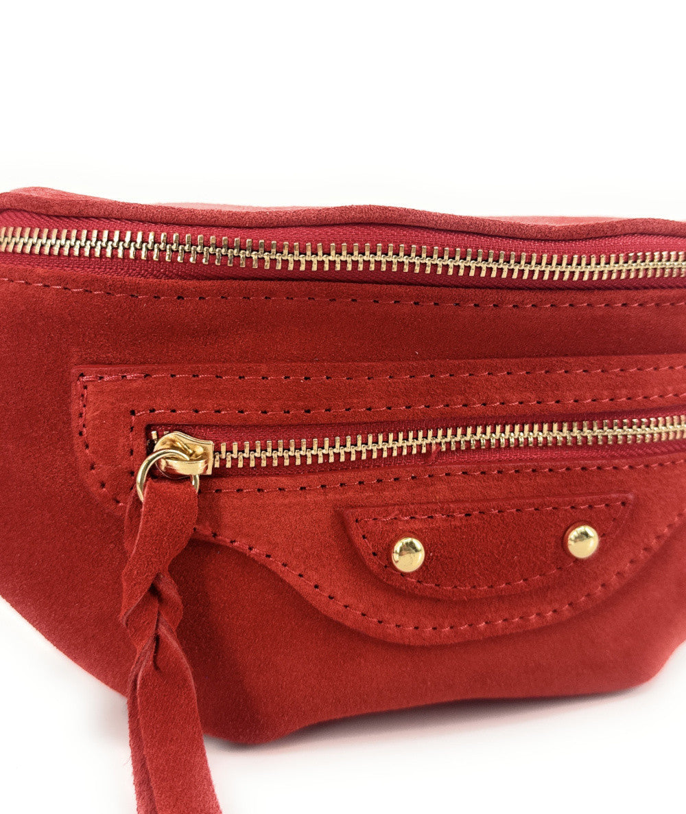 Sac banane en croûte de cuir LOUKA Rouge coquelicot