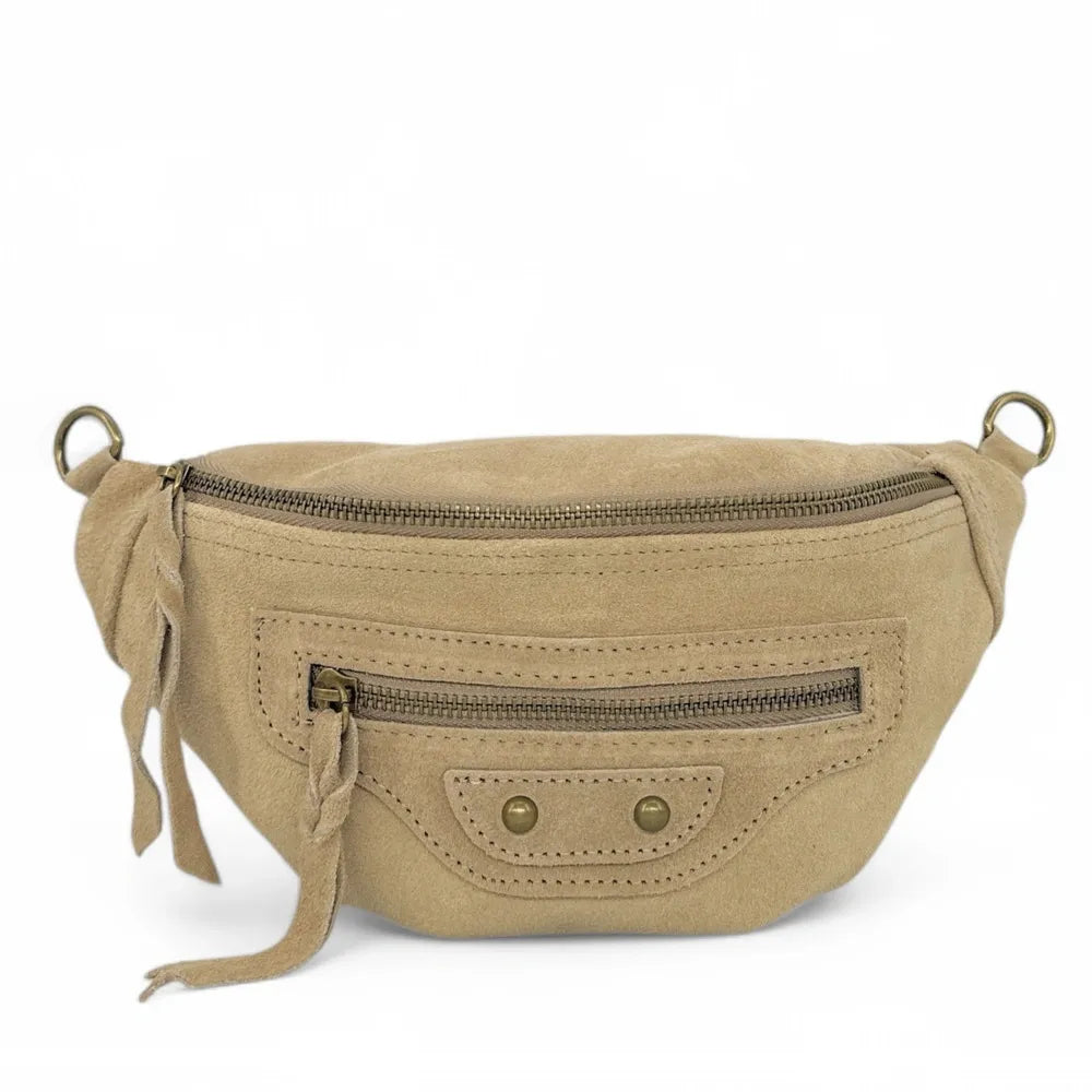 Sac banane en croûte de cuir LOUKA Taupe