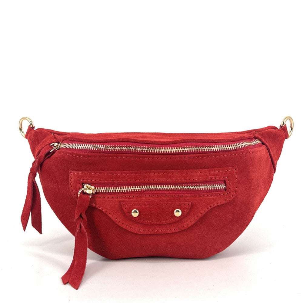Sac banane en croûte de cuir LOUKA Rouge coquelicot
