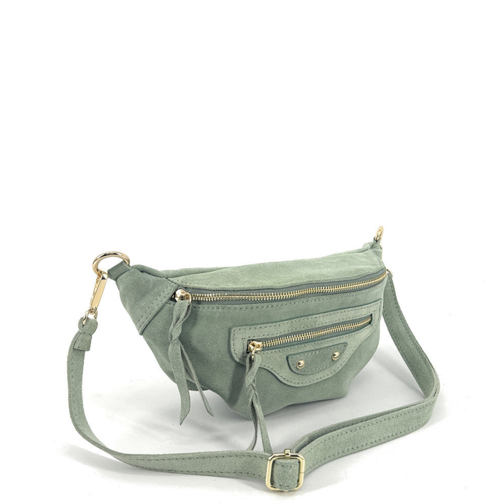 Sac banane en croûte de cuir LOUKA Vert amande