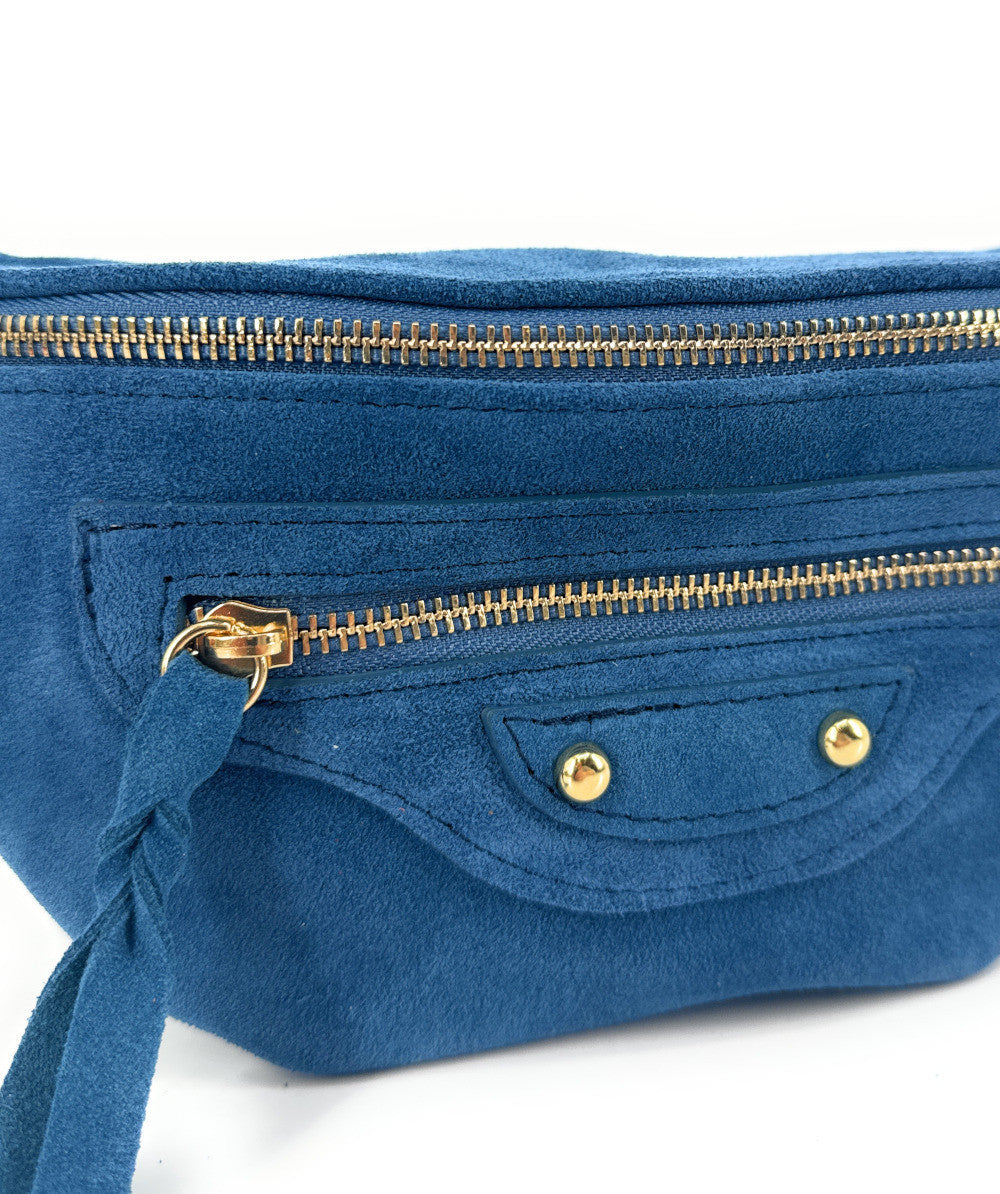 Sac banane en croûte de cuir LOUKA Bleu denim