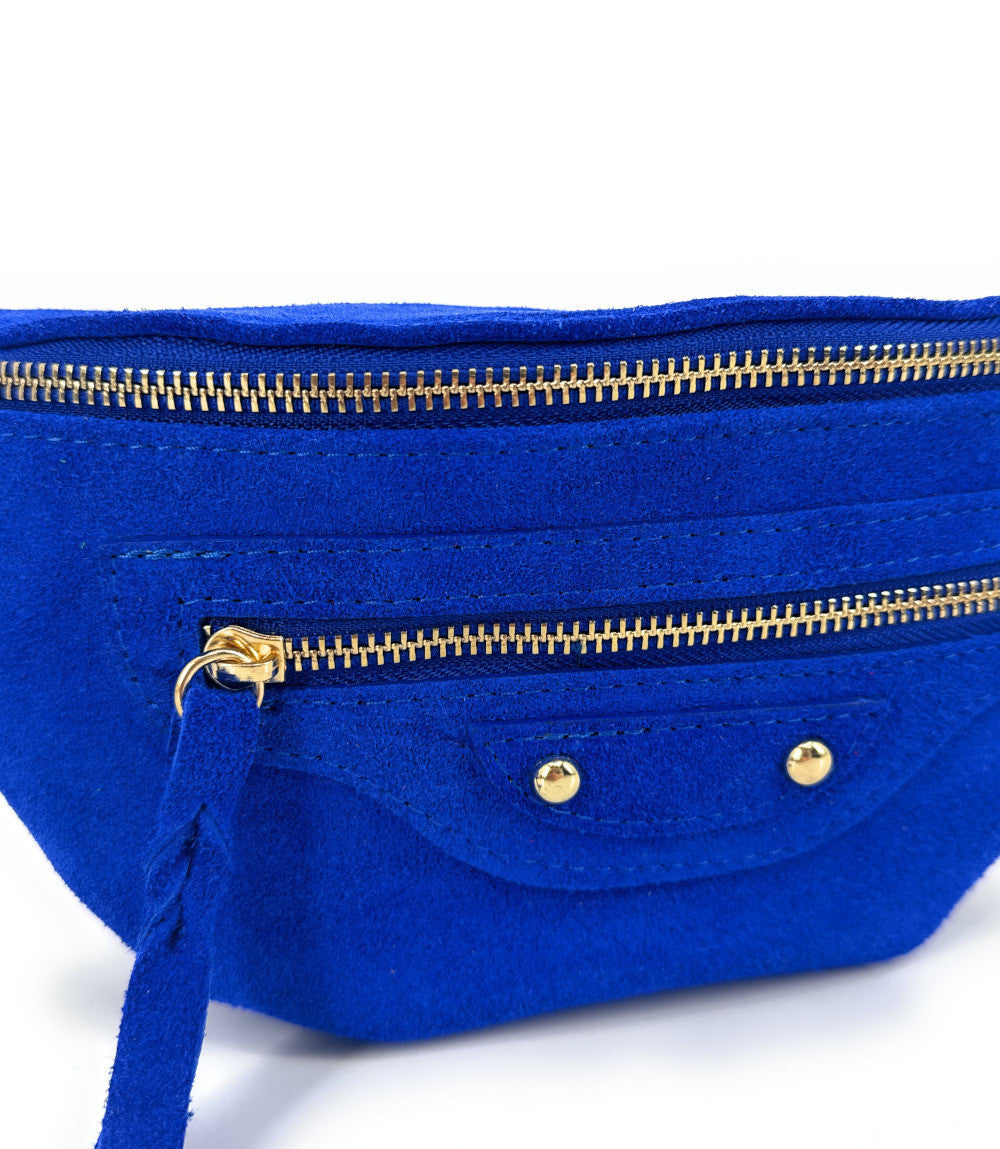 Sac banane en croûte de cuir LOUKA Bleu roi